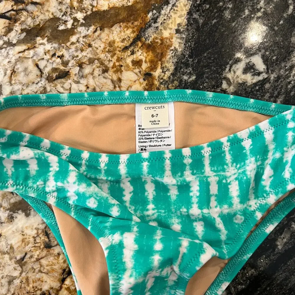NWT J. Crew Girls' Green & White Tie-Dyed Tankini Swimsuit -